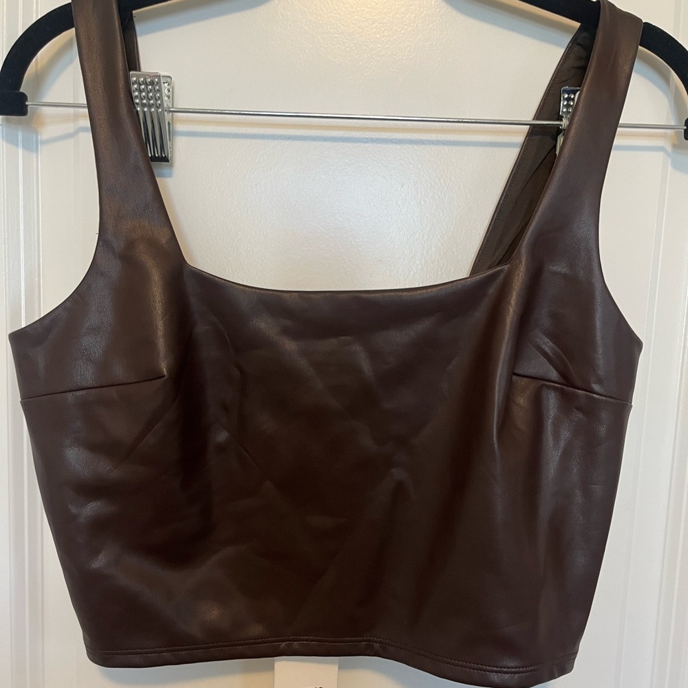 Express Body Contour Faux Leather Square Neck Cropped Tank